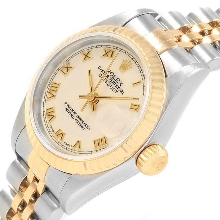Pre Owned Rolex Ivory 18K Yellow Gold and Stainless Steel Datejust 69173 Women's Wristwatch 26MM