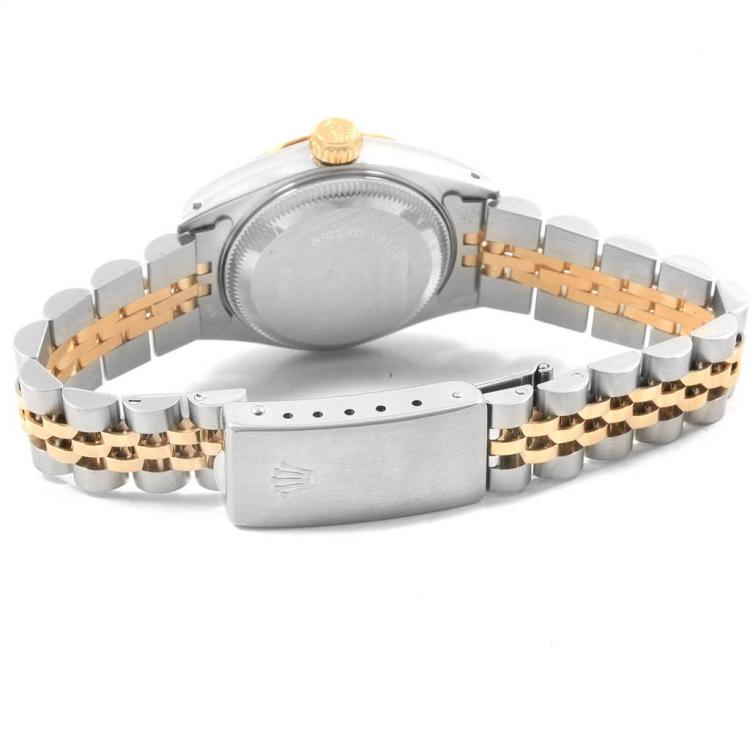Pre Owned Rolex Silver Tapestry 18K Yellow Gold and Stainless Steel Datejust 69173 Women's Wristwatch 26MM