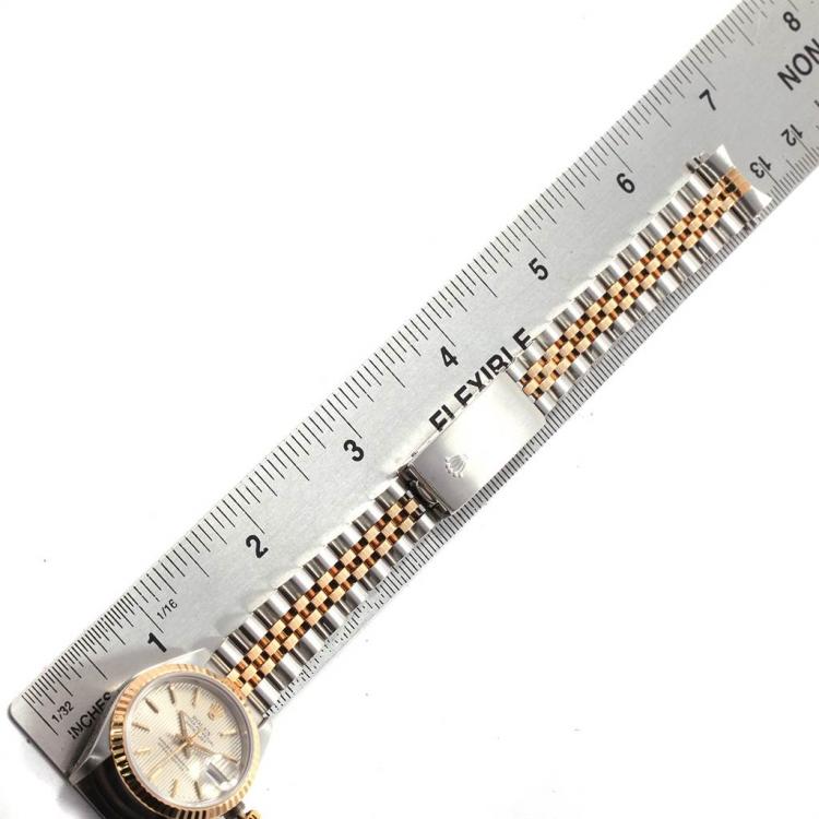 Pre Owned Rolex Silver Tapestry 18K Yellow Gold and Stainless Steel Datejust 69173 Women's Wristwatch 26MM