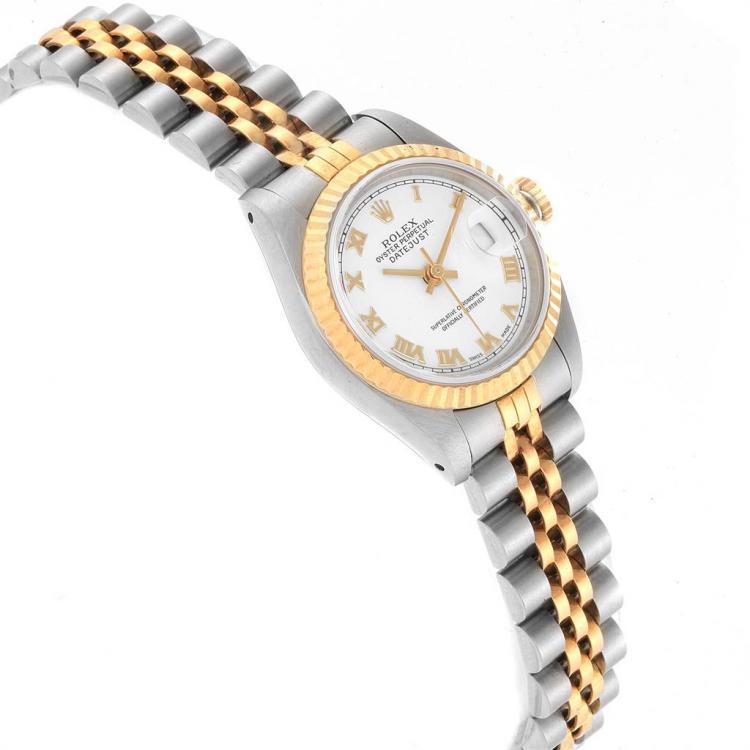 مملوكة مسبقًا Rolex White 18K Yellow Gold and Stainless Steel Datejust 69173 Women's Wristwatch 26MM