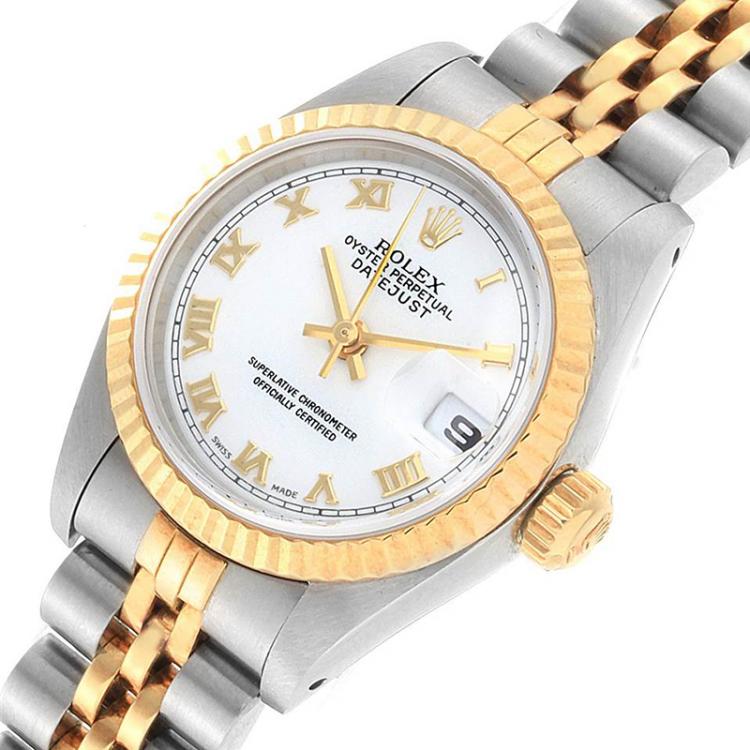 مملوكة مسبقًا Rolex White 18K Yellow Gold and Stainless Steel Datejust 69173 Women's Wristwatch 26MM