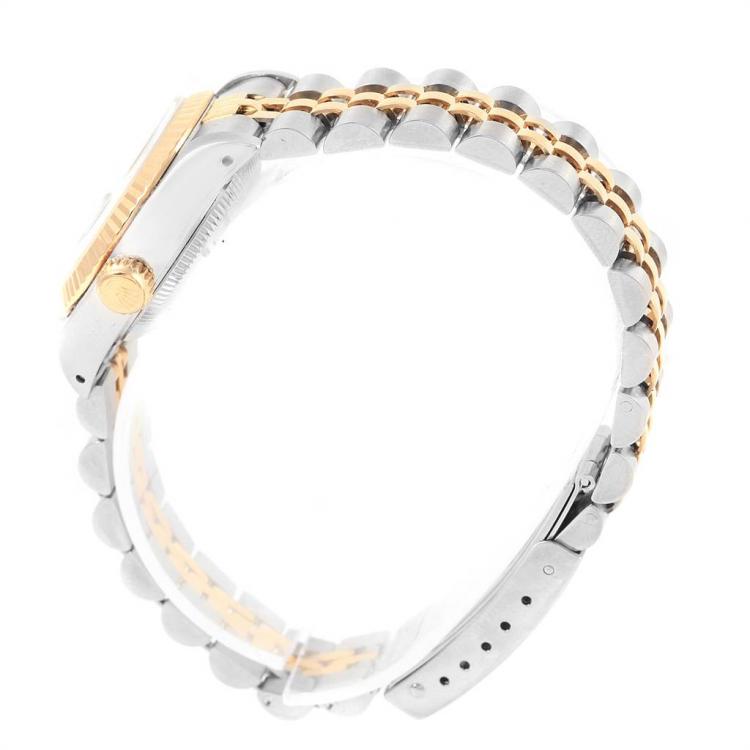 Pre Owned Rolex White 18K Yellow Gold and Stainless Steel Datejust 69173 Women's Wristwatch 26MM