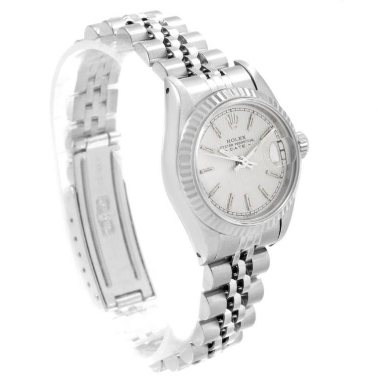 Pre Owned Rolex Silver 18K White Gold and Stainless Steel Datejust 69174 Women's Wristwatch 26MM