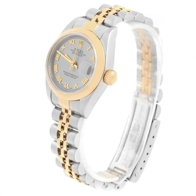 Pre Owned Rolex Slate 18K Yellow Gold and Stainless Steel Datejust 79163 Women's Wristwatch 26MM