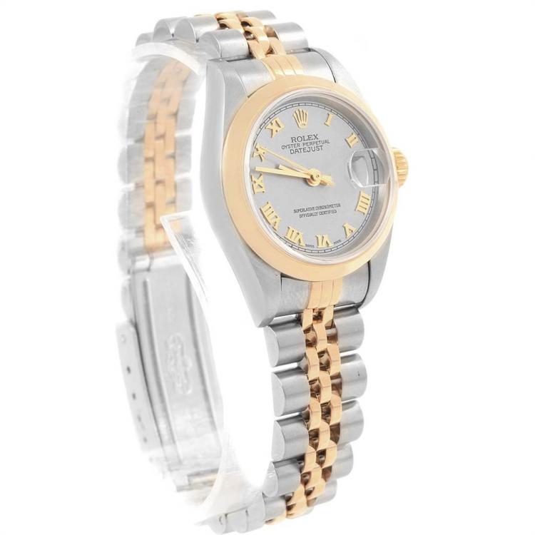 Pre Owned Rolex Slate 18K Yellow Gold and Stainless Steel Datejust 79163 Women's Wristwatch 26MM