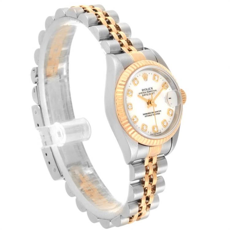 Pre Owned Rolex White 18K Yellow Gold and Stainless Steel Datejust 79173 Women's Wristwatch 26MM