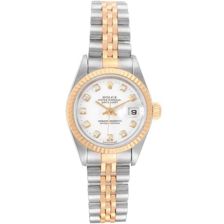 Pre Owned Rolex White 18K Yellow Gold and Stainless Steel Datejust 79173 Women's Wristwatch 26MM