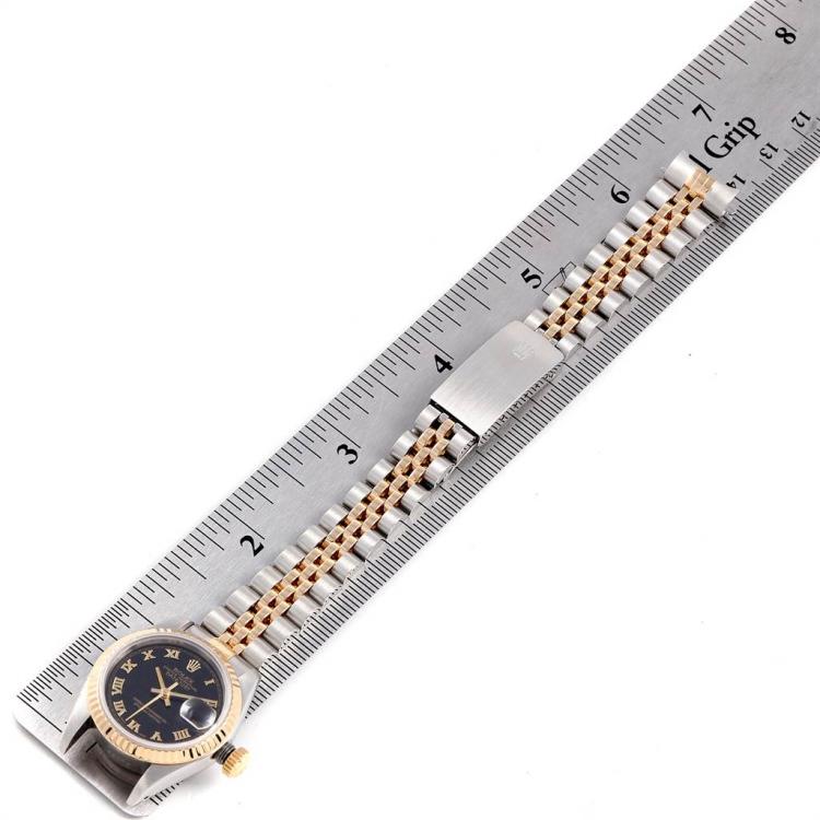 Pre Owned Rolex Black Pyramid 18K Yellow Gold and Stainless Steel Datejust 69173 Women's Wristwatch 26MM