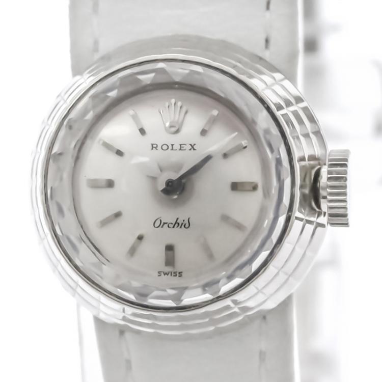 مملوكة مسبقًا Rolex Silver 18K White Gold Orchid Women's Wristwatch 17 MM