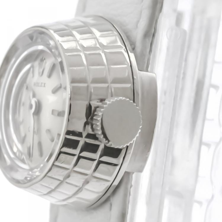 مملوكة مسبقًا Rolex Silver 18K White Gold Orchid Women's Wristwatch 17 MM