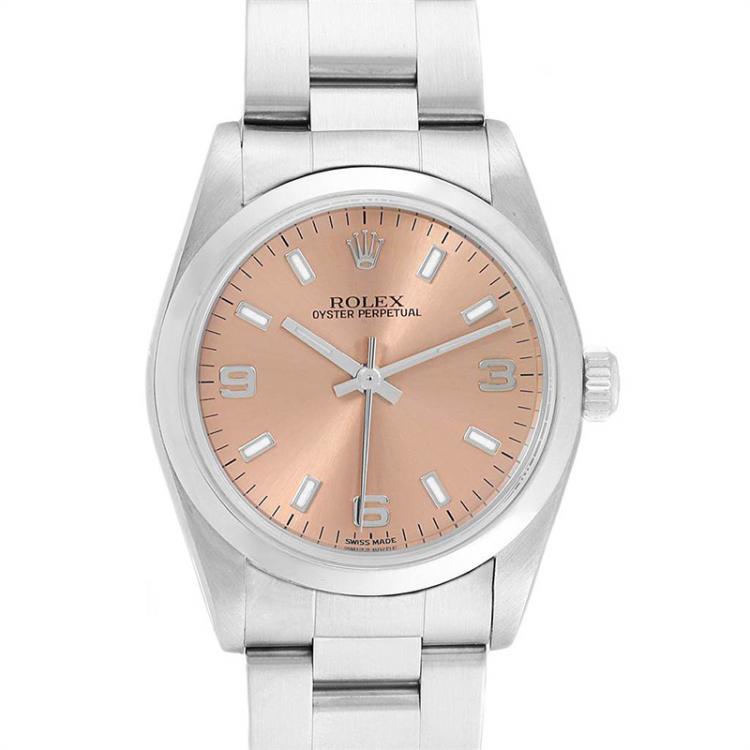 Pre Owned Rolex Salmon Stainless Steel Baton 77080 Women's Wristwatch 31MM