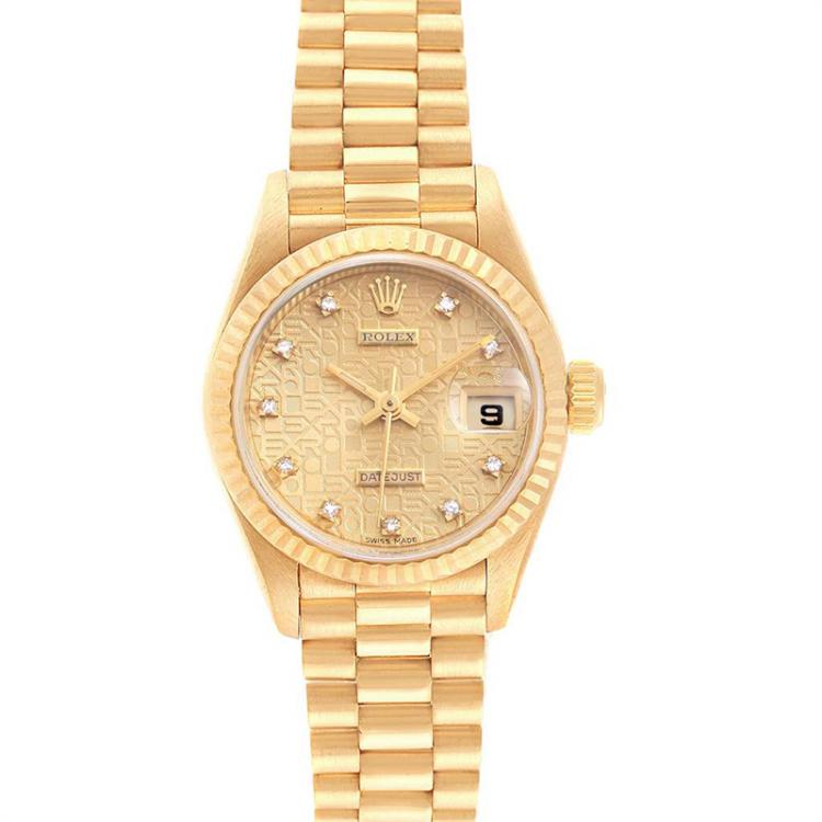 مملوكة مسبقًا Rolex Champagne 18K Yellow Gold Diamond President 69178 Women's Wristwatch 26MM