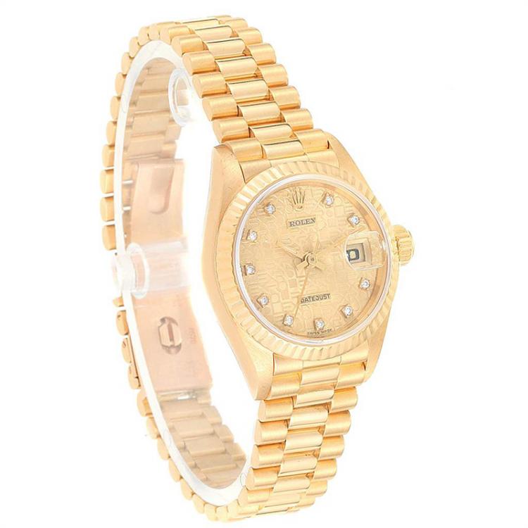 مملوكة مسبقًا Rolex Champagne 18K Yellow Gold Diamond President 69178 Women's Wristwatch 26MM