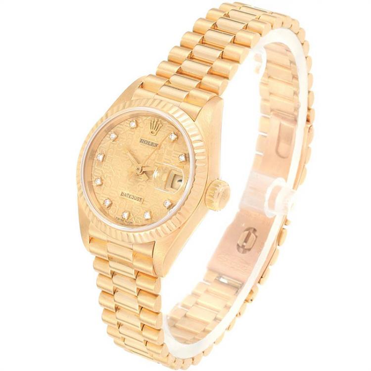 مملوكة مسبقًا Rolex Champagne 18K Yellow Gold Diamond President 69178 Women's Wristwatch 26MM