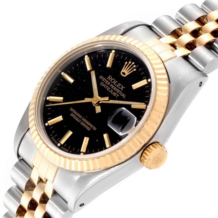 مملوكة مسبقًا Rolex Black 18K Yellow Gold and Stainless Steel Datejust 68273 Women's Wristwatch 31MM