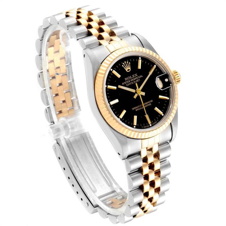 مملوكة مسبقًا Rolex Black 18K Yellow Gold and Stainless Steel Datejust 68273 Women's Wristwatch 31MM