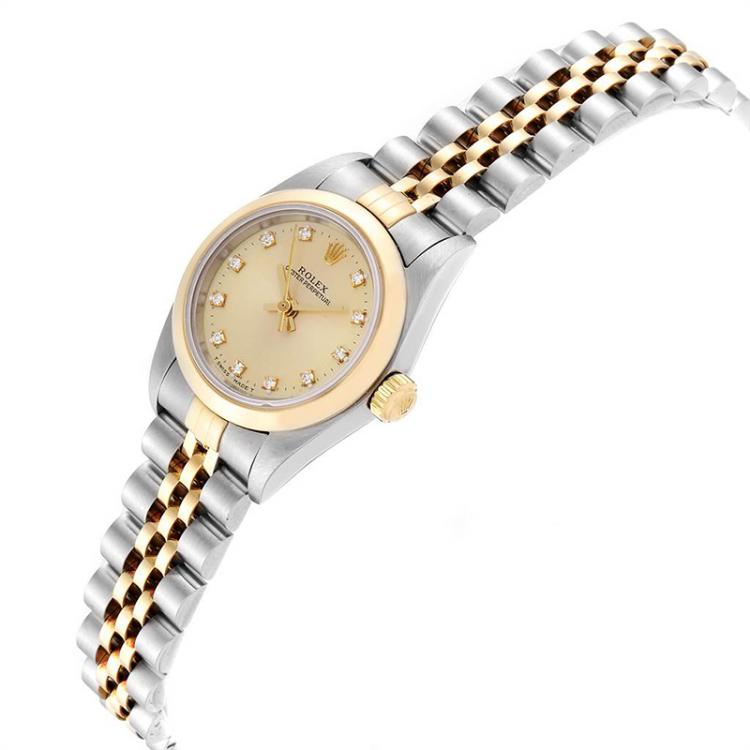Pre Owned Rolex Champagne 18K Yellow Gold Diamond and Stainless Steel Non Date 76183 Women's Wristwatch 24MM