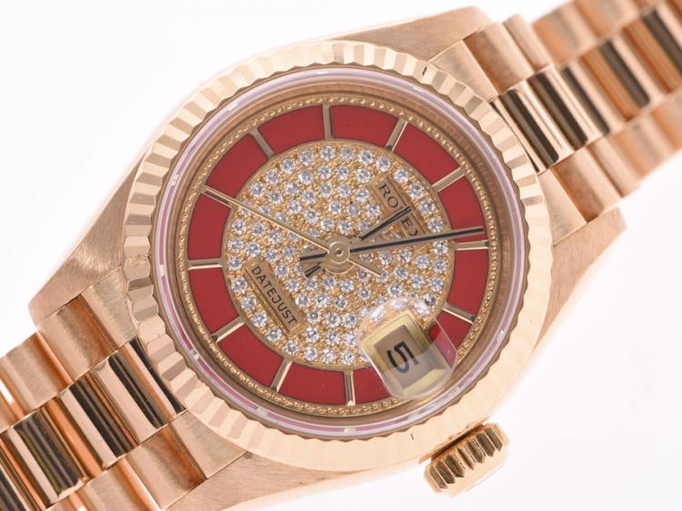 Pre Owned Rolex Diamond Champagne Yellow Gold Datejust 69178 Women's Wristwatch 25MM