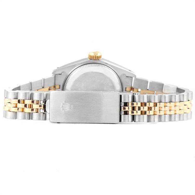 Pre Owned Rolex Blue 18K Yellow Gold Stainless Steel Datejust 69173 Women's Wristwatch 26 MM