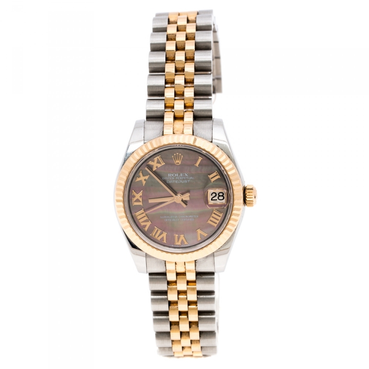 Pre Owned Rolex Mother of Pearl Two Tone 18K Gold Datejust 178271 Women's Wristwatch 31MM