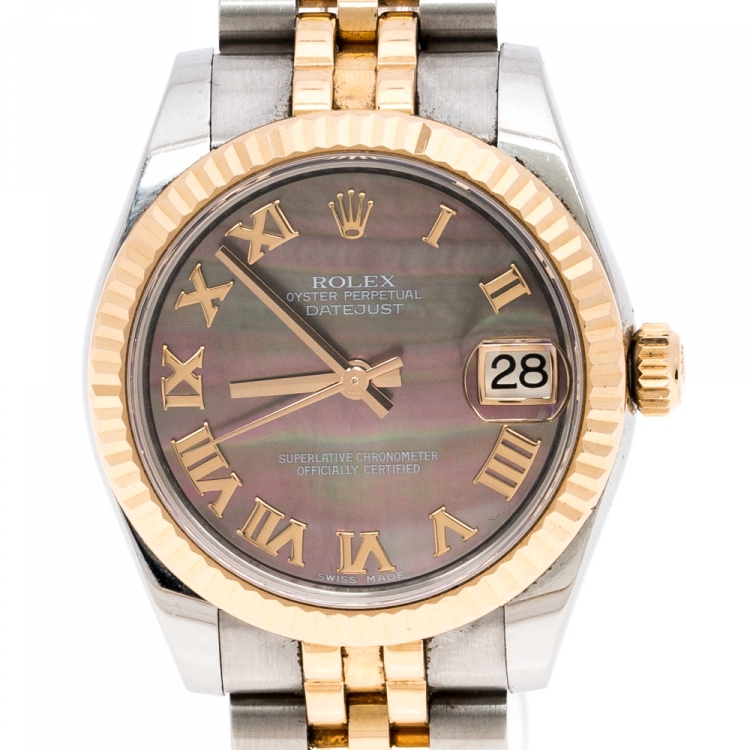 Pre Owned Rolex Mother of Pearl Two Tone 18K Gold Datejust 178271 Women's Wristwatch 31MM