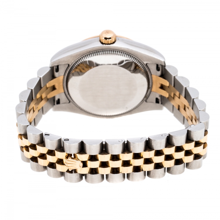 Pre Owned Rolex Mother of Pearl Two Tone 18K Gold Datejust 178271 Women's Wristwatch 31MM