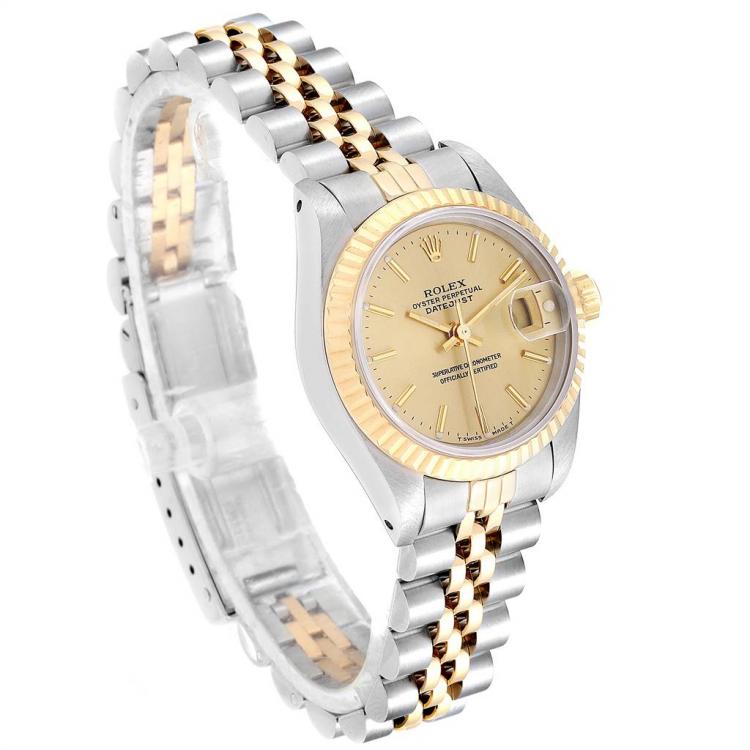 مملوكة مسبقًا Rolex Champagne 18K Yellow Gold and Stainless Steel Datejust 69173 Women's Wristwatch 26MM