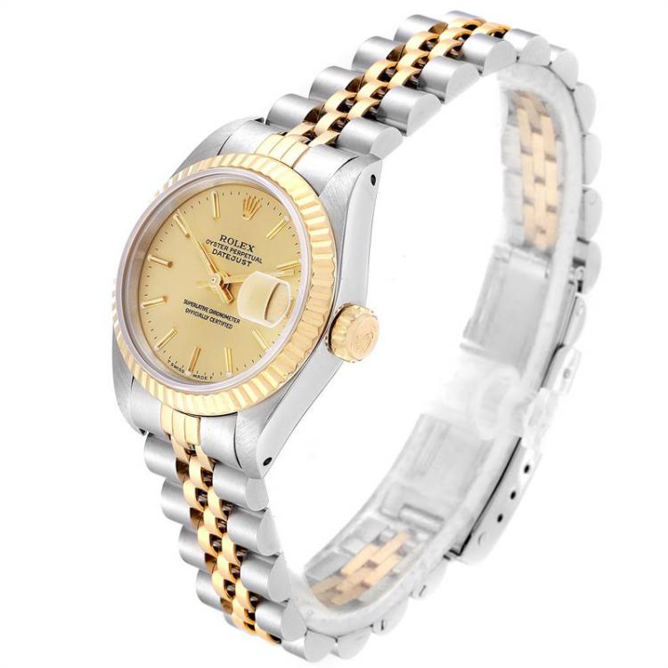 مملوكة مسبقًا Rolex Champagne 18K Yellow Gold and Stainless Steel Datejust 69173 Women's Wristwatch 26MM