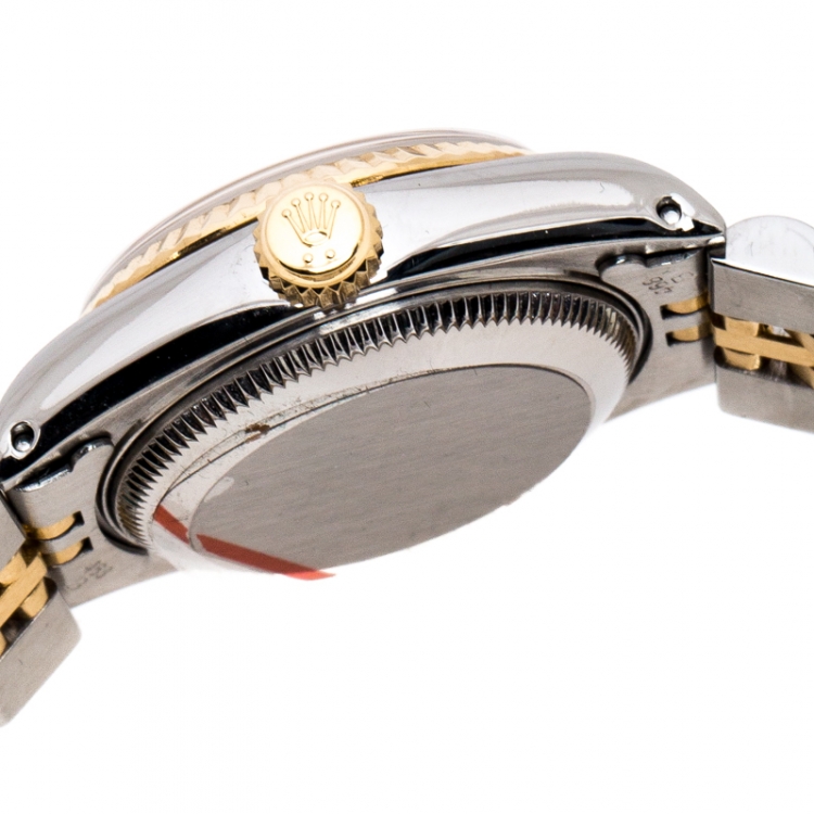 Pre Owned Rolex Black 18K Yellow Gold Stainless Steel Diamonds Datejust 69173 Women's Wristwatch 26 mm