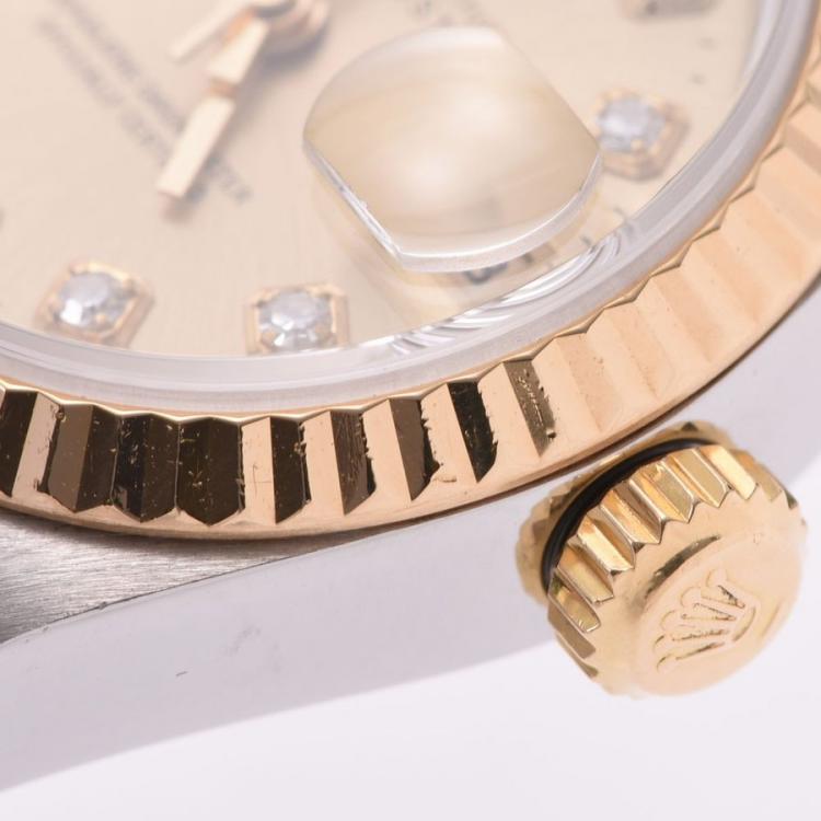 Pre Owned Rolex Champagne Yellow Gold and Stainless Steel Datejust 69173G Women's Wristwatch 25MM