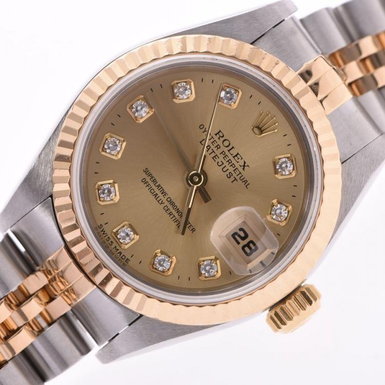 Pre Owned Rolex Champagne Yellow Gold and Stainless Steel Datejust 69173G Women's Wristwatch 25MM