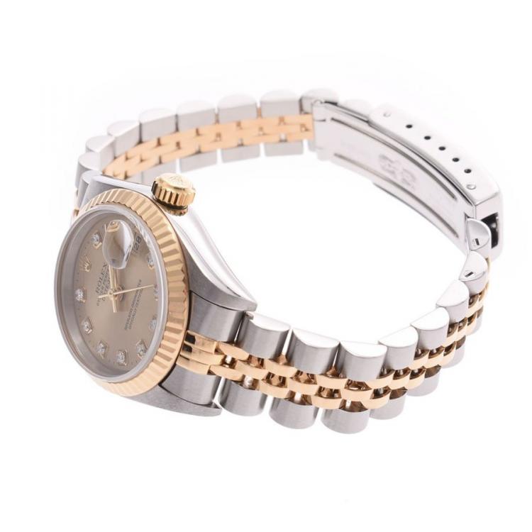 Pre Owned Rolex Champagne Yellow Gold and Stainless Steel Datejust 69173G Women's Wristwatch 25MM