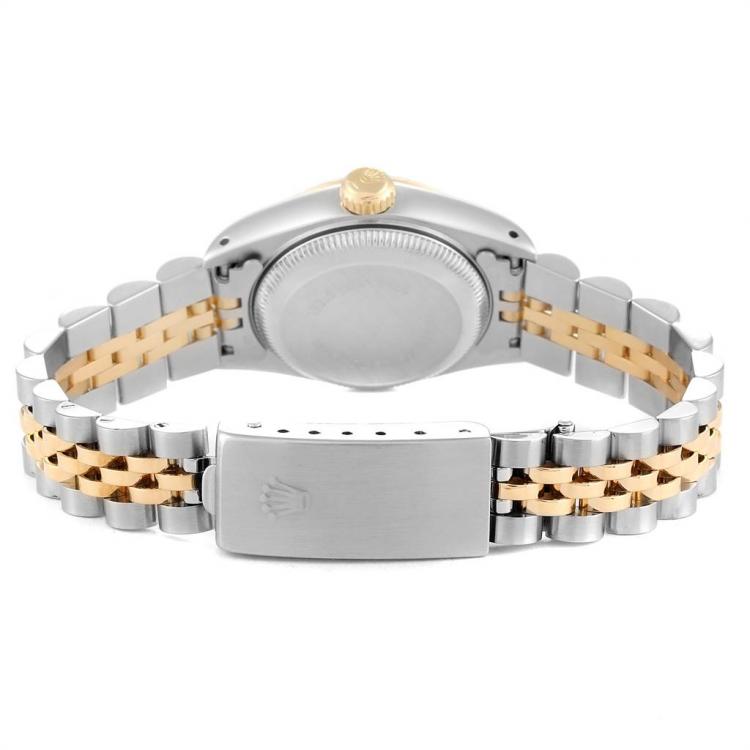 Pre Owned Rolex Blue 18K Yelllow Gold And Stainless Steel Oyster Perptual Datejust 69163 Women's Wristwatch 26 MM