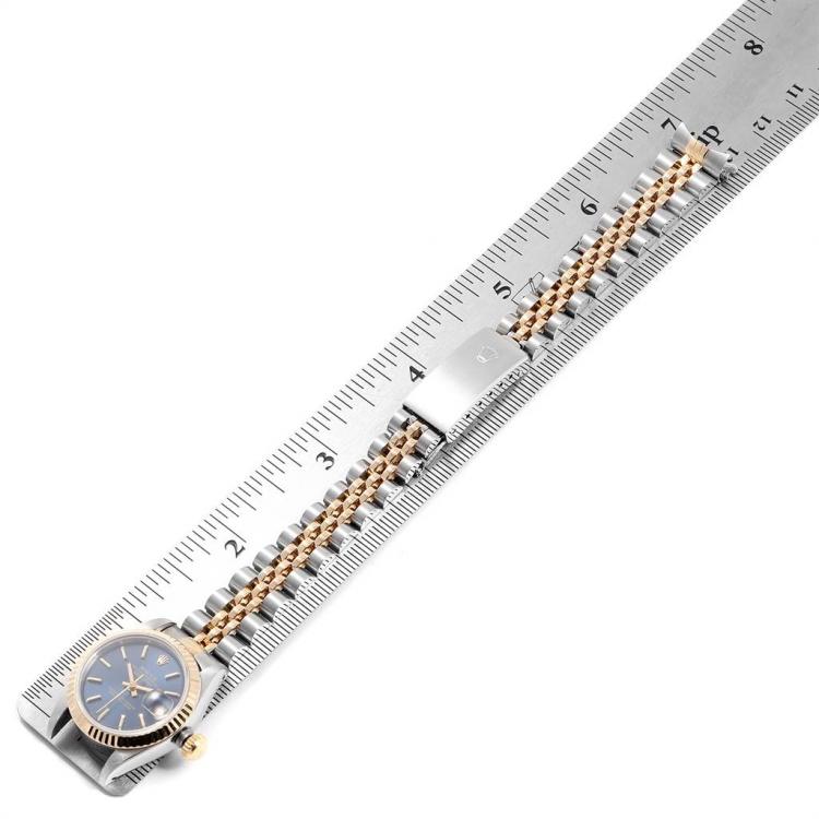 Pre Owned Rolex Blue 18K Yelllow Gold And Stainless Steel Oyster Perptual Datejust 69163 Women's Wristwatch 26 MM