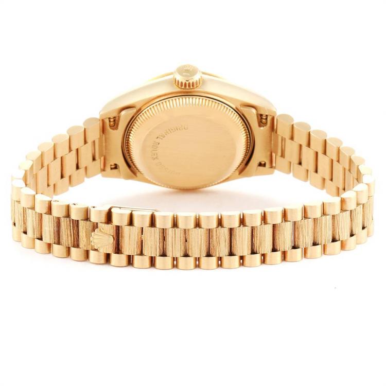 Pre Owned Rolex Blue 18K Yellow Gold and Diamond President Datejust 69278 Women's Wristwatch 26MM