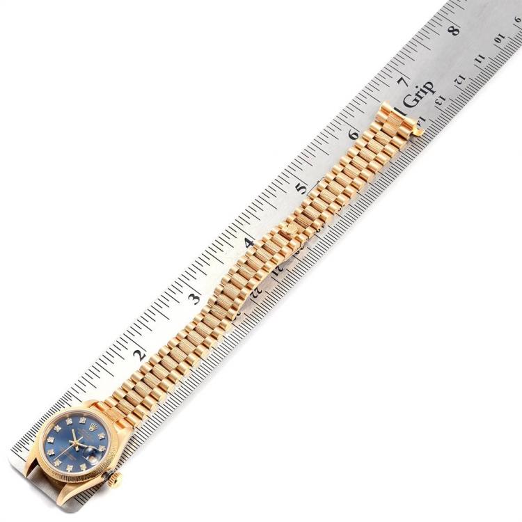 Pre Owned Rolex Blue 18K Yellow Gold and Diamond President Datejust 69278 Women's Wristwatch 26MM