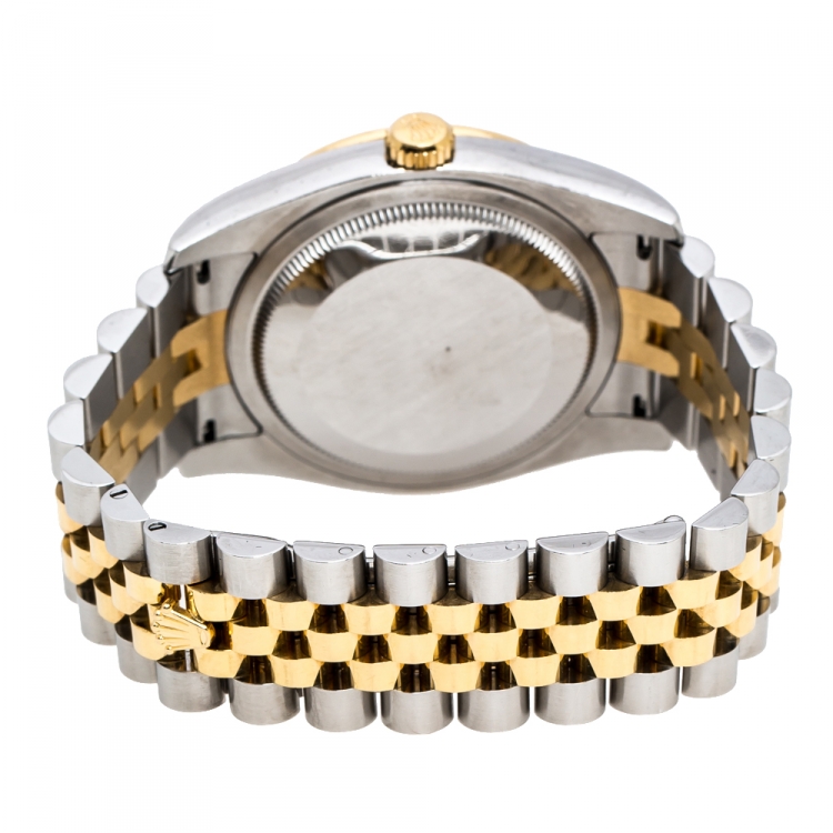 مملوكة مسبقًا Rolex White 18K Yellow Gold Stainless Steel Diamond Datejust 116243 Men's Wristwatch 36 mm