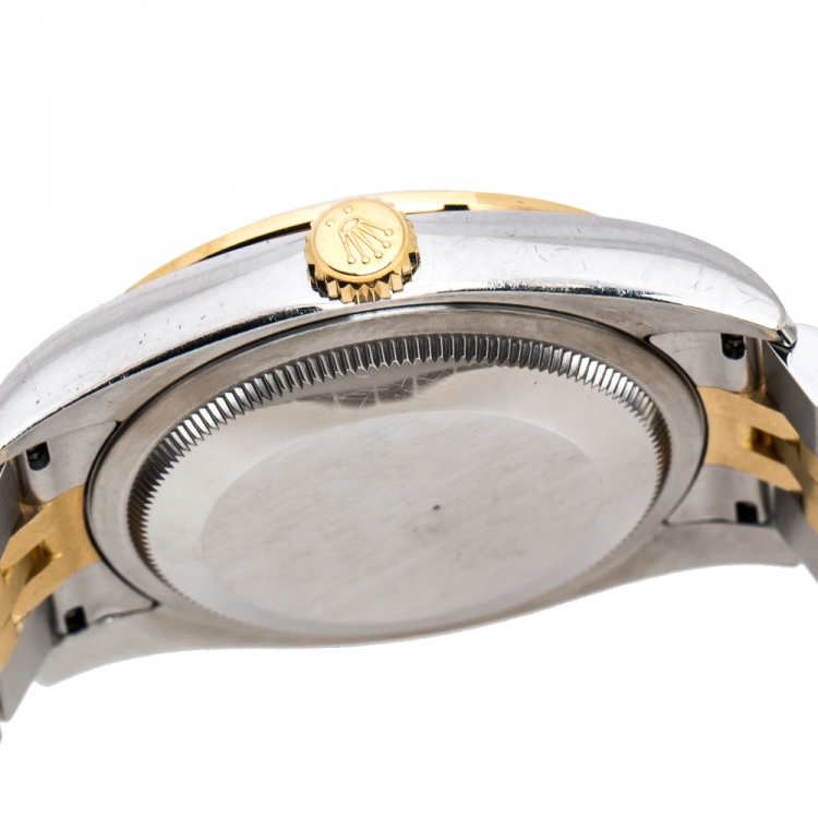 مملوكة مسبقًا Rolex White 18K Yellow Gold Stainless Steel Diamond Datejust 116243 Men's Wristwatch 36 mm