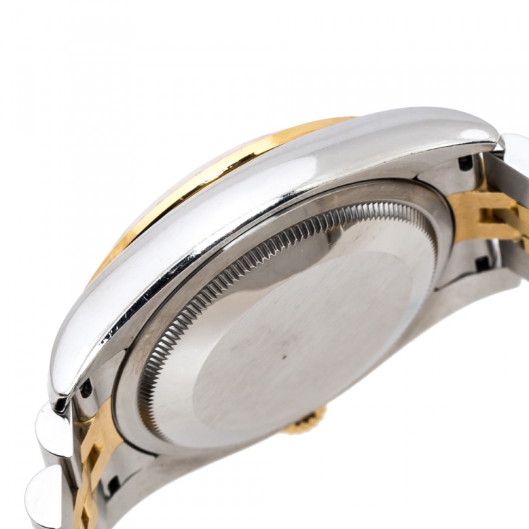 مملوكة مسبقًا Rolex White 18K Yellow Gold Stainless Steel Diamond Datejust 116243 Men's Wristwatch 36 mm