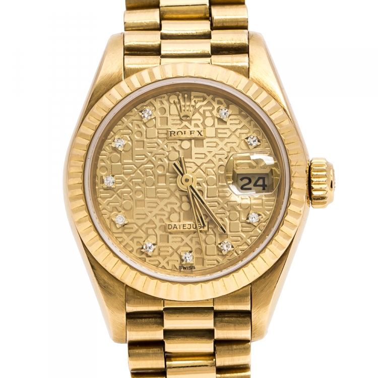 Pre Owned Rolex Jubilee 18K Yellow Gold Vintage Datejust 69138 Women's Wristwatch 26 mm