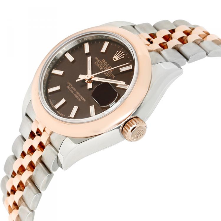 Pre Owned Rolex Brown 18K Rose Gold and Stainless Steel Datejust 279161 Women's Wristwatch 28MM