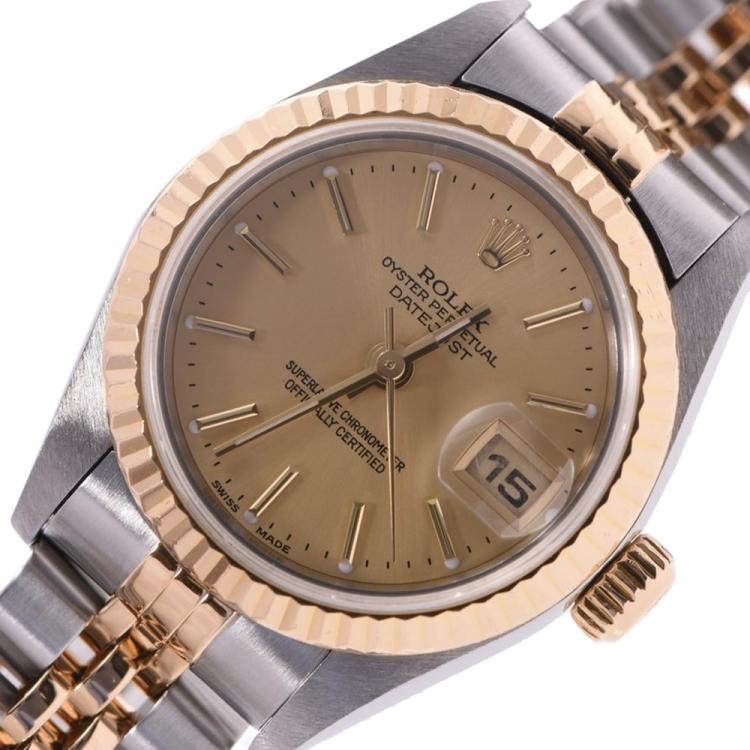 Pre Owned Rolex Champagne 18K Yellow Gold And Stainless Steel Datejust 79173 Women's Wristwatch 26 MM