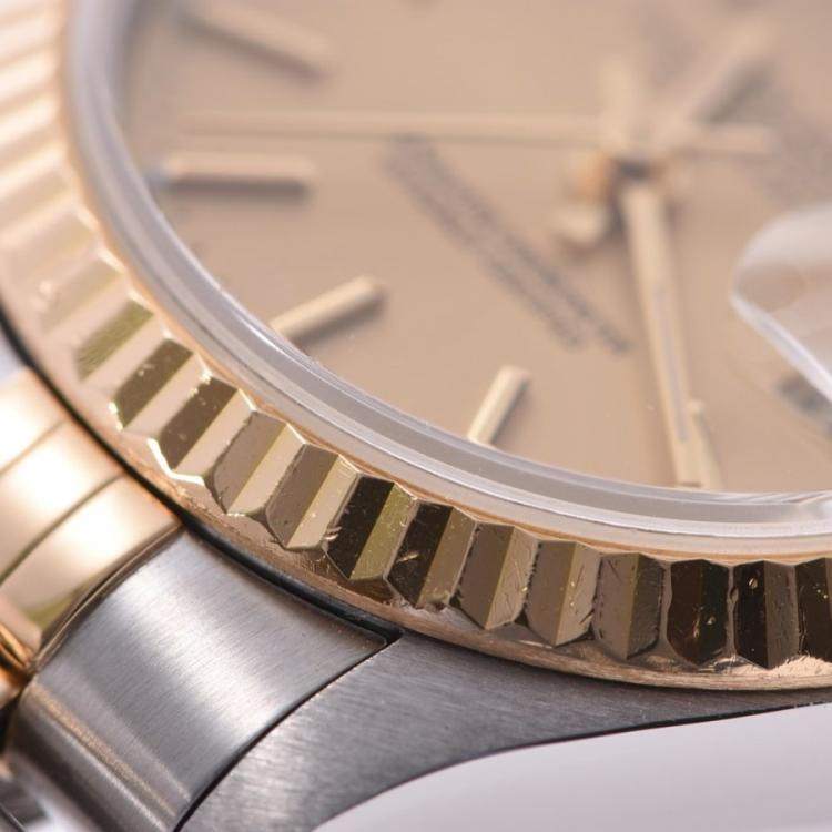 Pre Owned Rolex Champagne 18K Yellow Gold And Stainless Steel Datejust 79173 Women's Wristwatch 26 MM