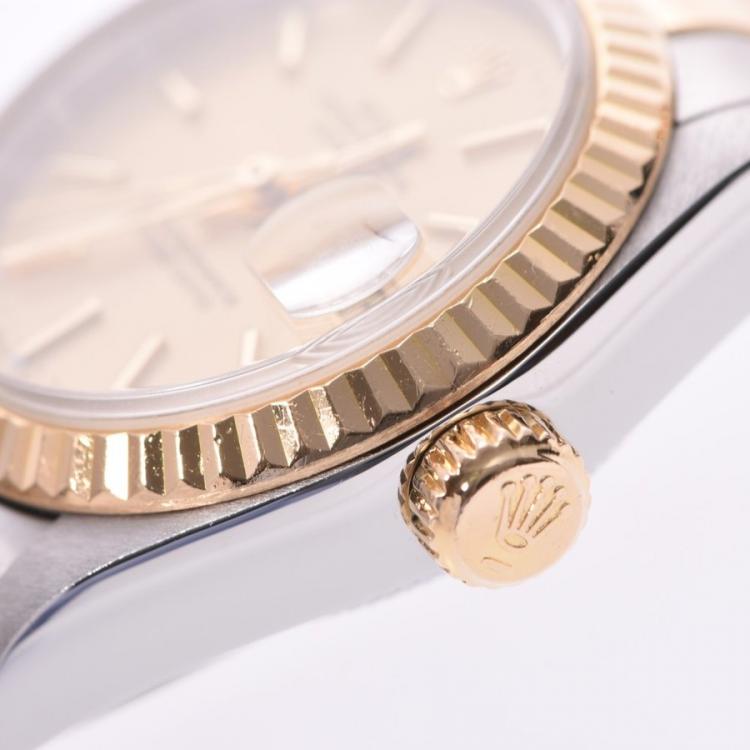 Pre Owned Rolex Champagne 18K Yellow Gold And Stainless Steel Datejust 79173 Women's Wristwatch 26 MM