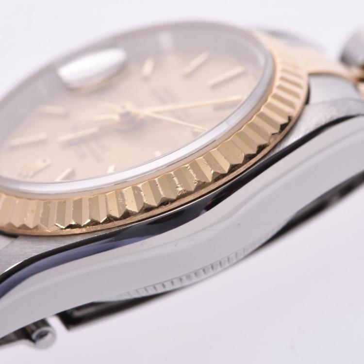 Pre Owned Rolex Champagne 18K Yellow Gold And Stainless Steel Datejust 79173 Women's Wristwatch 26 MM