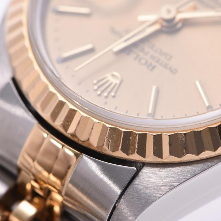 Pre Owned Rolex Champagne 18K Yellow Gold And Stainless Steel Datejust 79173 Women's Wristwatch 26 MM