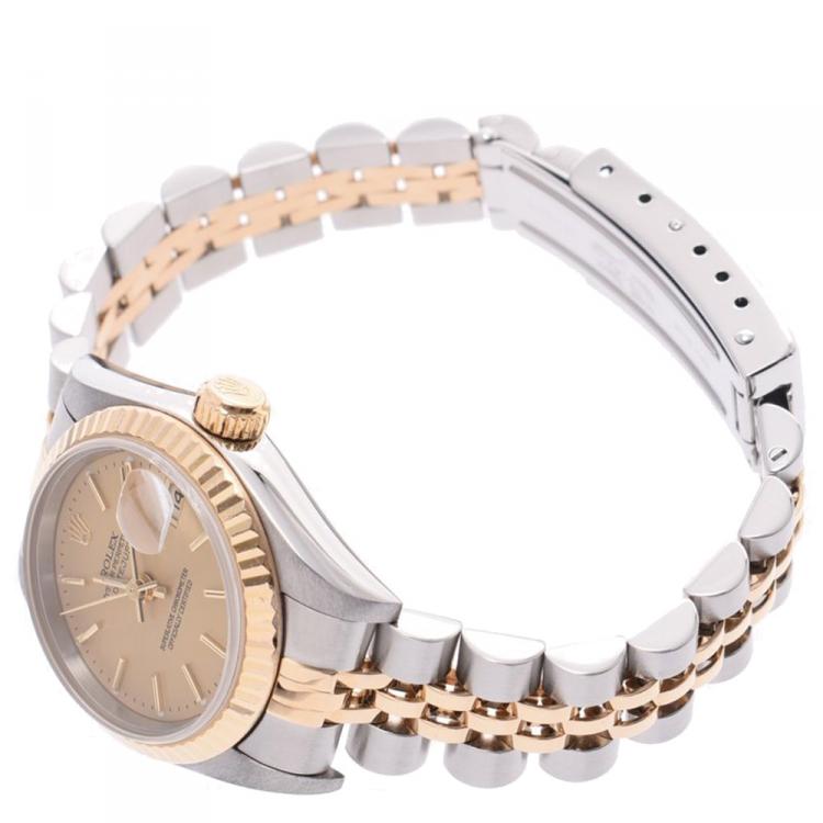 Pre Owned Rolex Champagne 18K Yellow Gold And Stainless Steel Datejust 79173 Women's Wristwatch 26 MM
