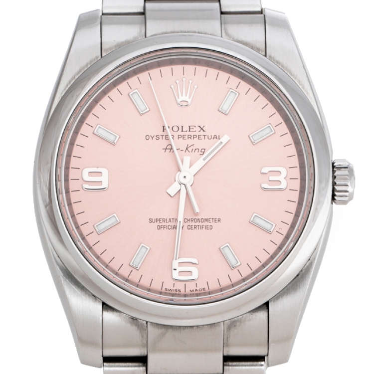 Pre Owned Rolex Pink Stainless Steel Oyster Perpetual Air-King 114200 Women's Wristwatch 34 mm