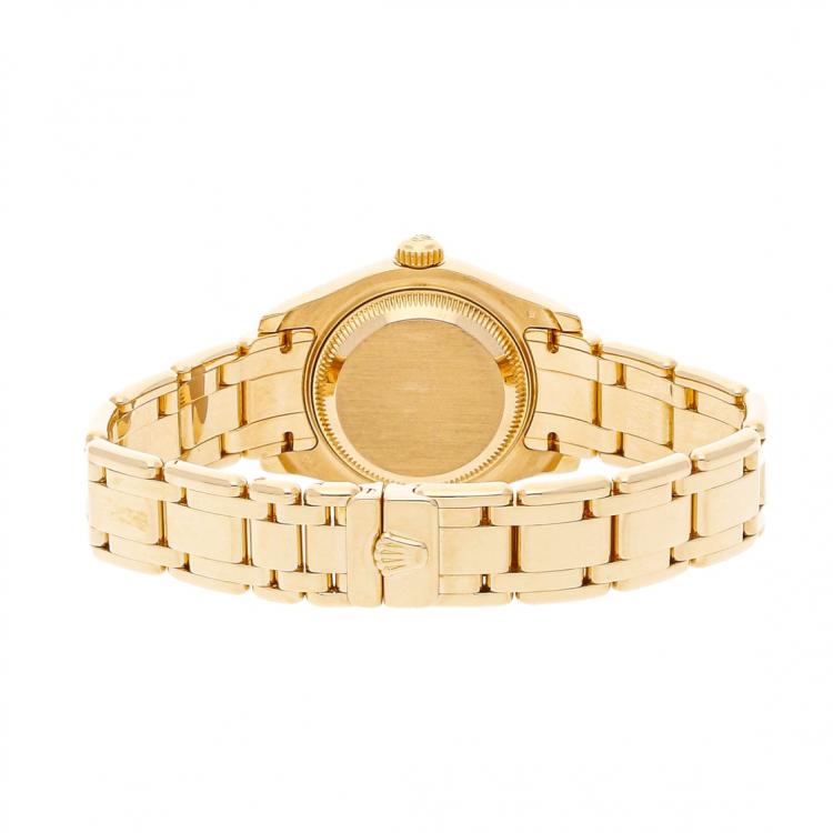 Pre Owned Rolex Black Diamonds 18K Yellow Gold Datejust 80298 Women's Wristwatch 29 MM
