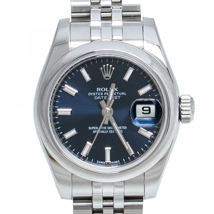 Pre Owned Rolex Blue Stainless Steel Datejust 179160 Women's Wristwatch 26 mm